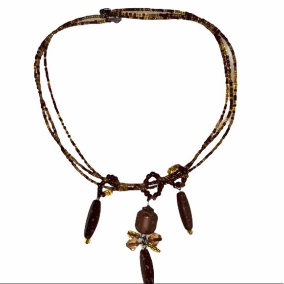 Hand Crafted Beaded Charm Necklace Triple Strand - Picture 9 of 12